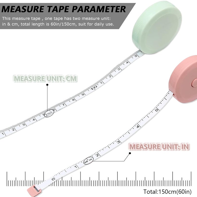 SmaringRobot 6 Packs Retractable Tape Measure + 2PCS Soft Measuring Tape for Body Measurements(60-Inch), Premium Sewing Tape Double Scale Vinyl Ruler for Weight Loss Medical Tailor Fabric Cloth Knitting Craft - Image 2